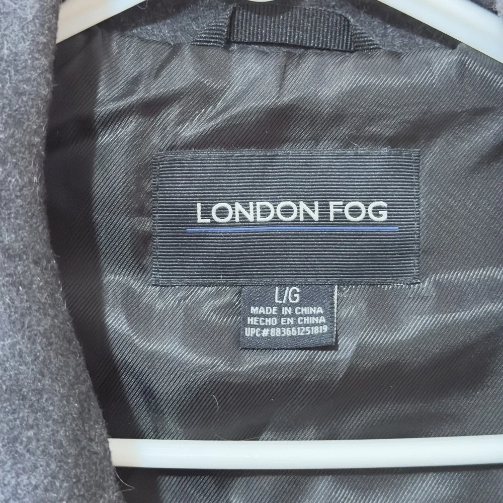 London Fog Wool Blend Coat Mens L Dark Gray 4 Button Pockets Mid Length Pea Coat